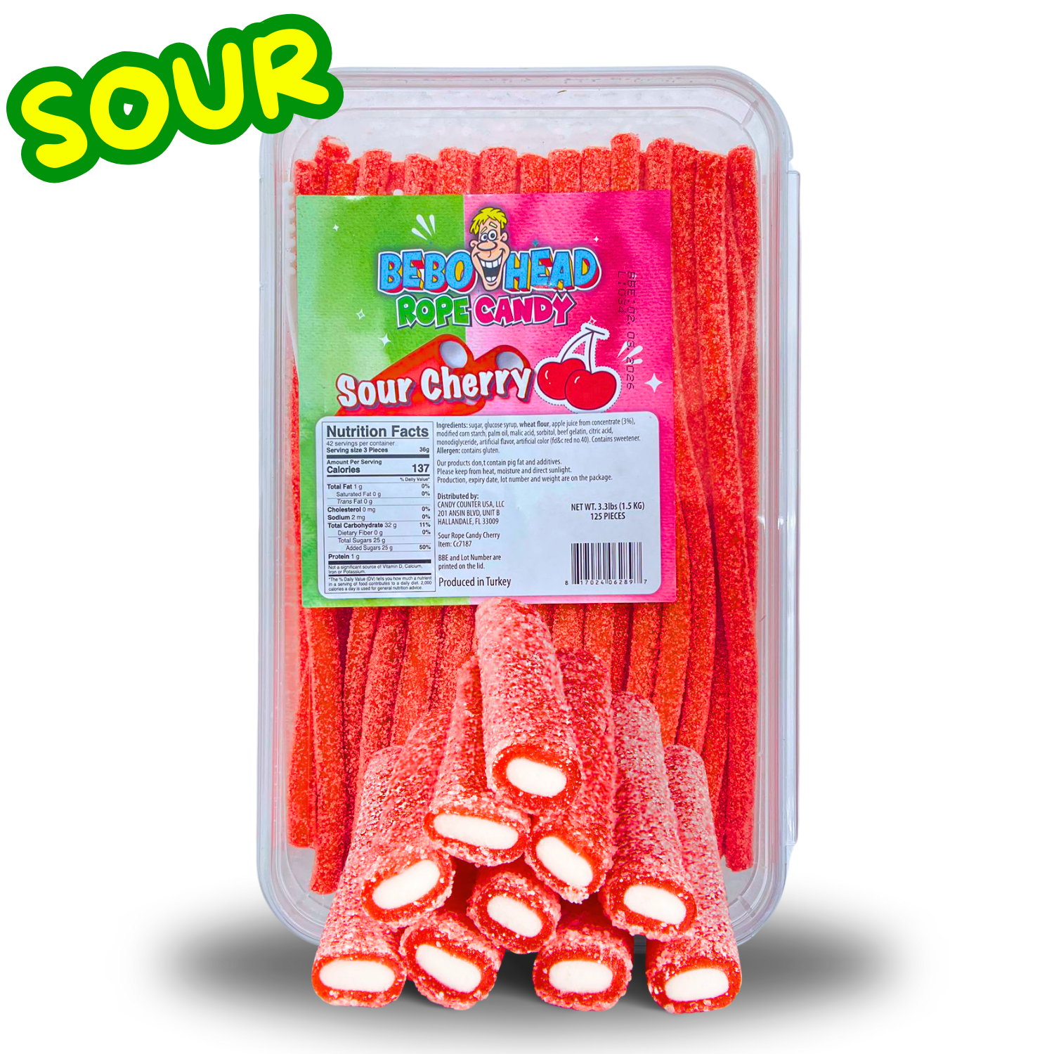 Cherry Sour Ropes - 3.3 Pounds