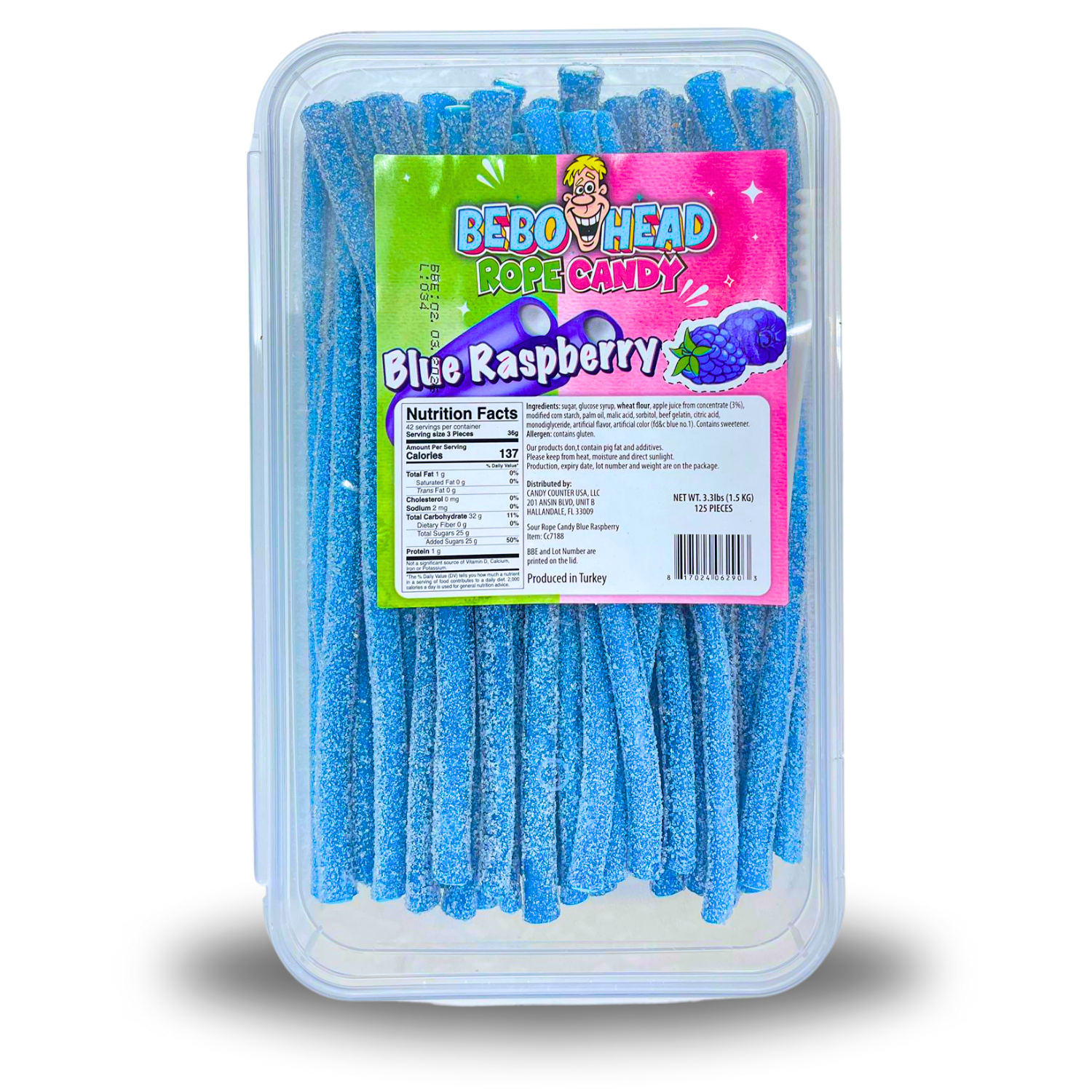 Blue Raspberry Sour Ropes - 3.3 Pounds