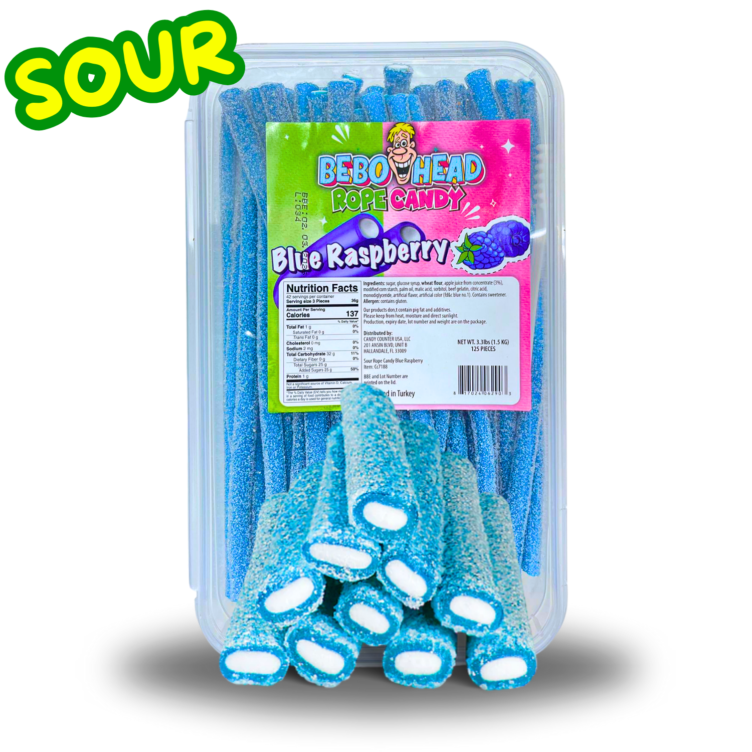 Blue Raspberry Sour Ropes - 3.3 Pounds